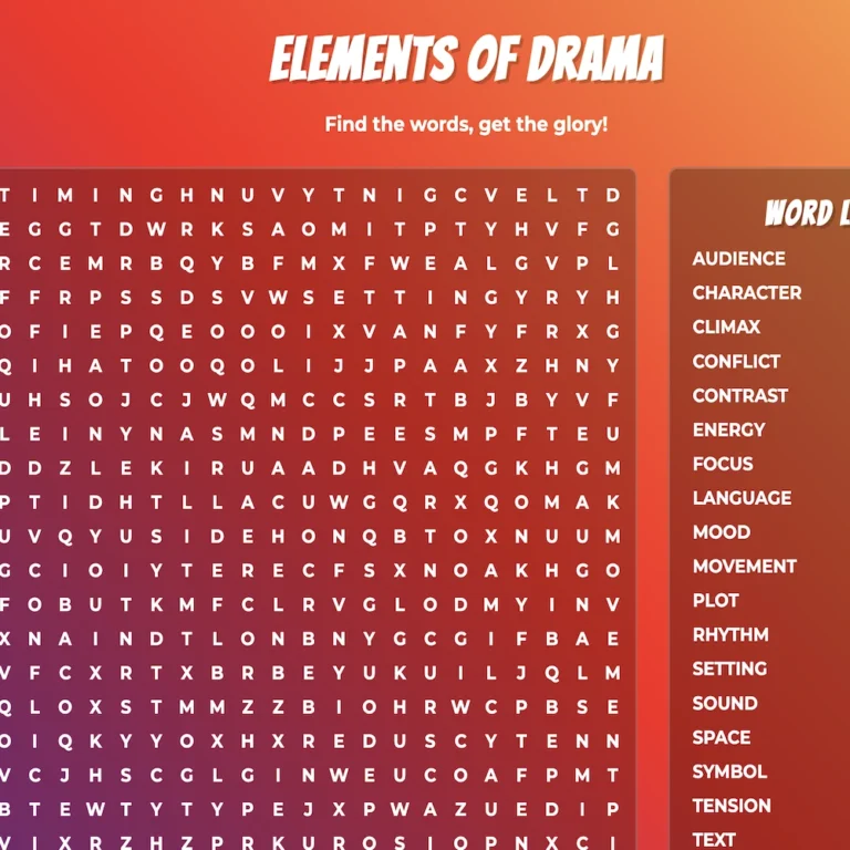 Elements of Drama Word Search Puzzle