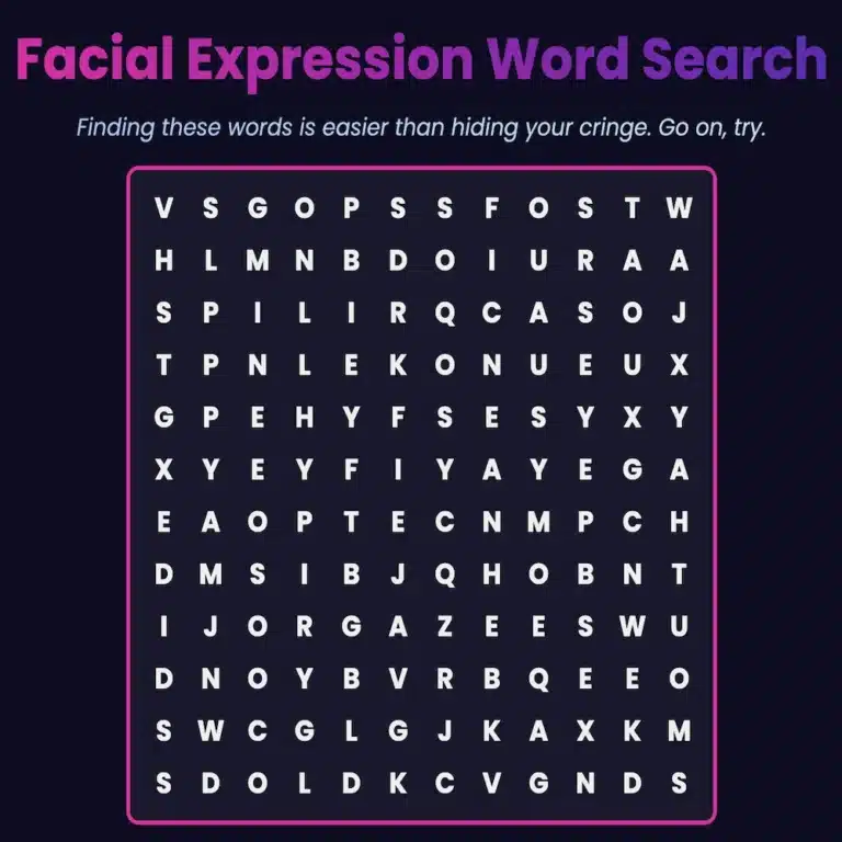 Facial Expression Word Search Puzzle