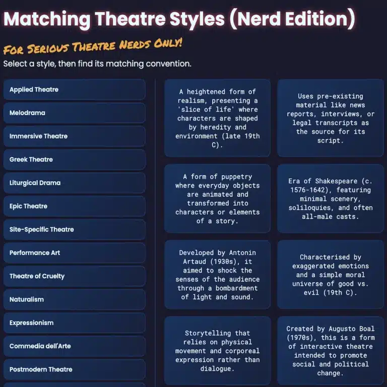 Matching Theatre Styles Challenge