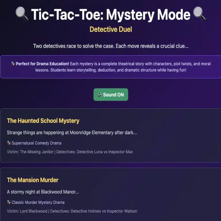 Mystery Tic-Tac-Toe for Drama Students