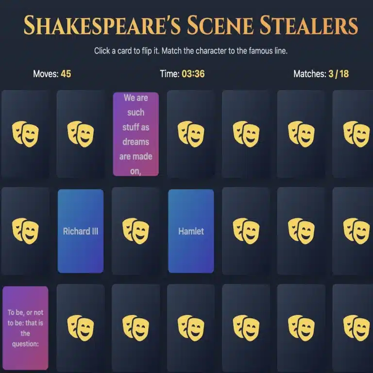 Shakespeare Scene Stealers Memory Game