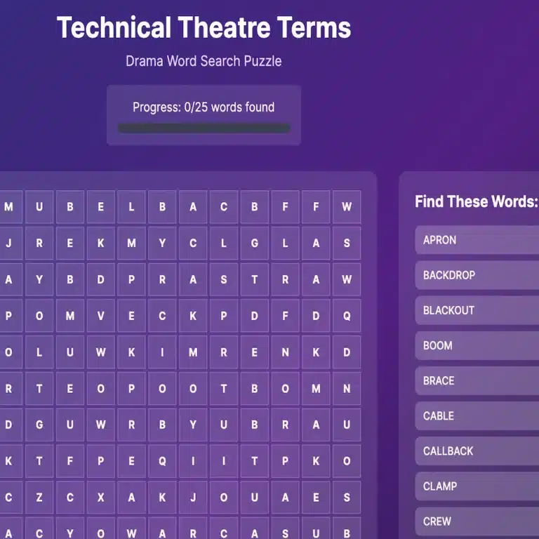 Technical Theatre Terms Word Search Puzzle