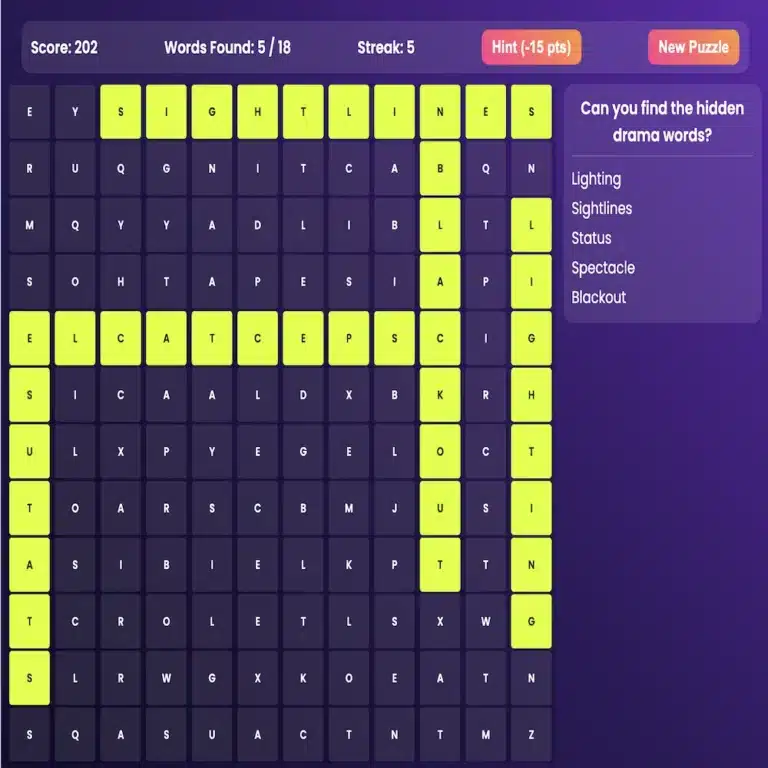 Reverse Drama Word Search