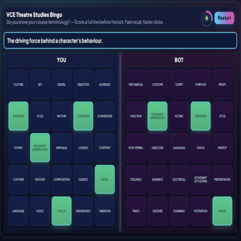 VCE Theatre Studies Bingo!