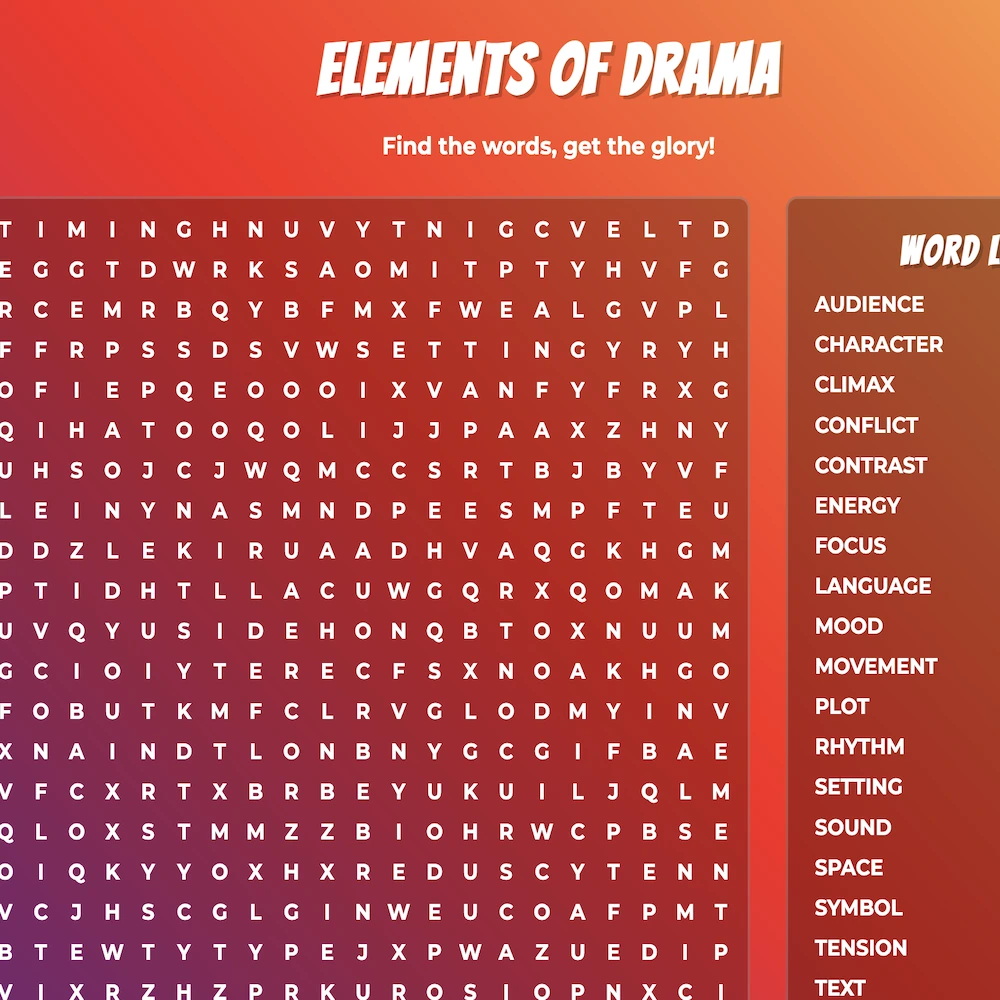 Elements of Drama Word Search