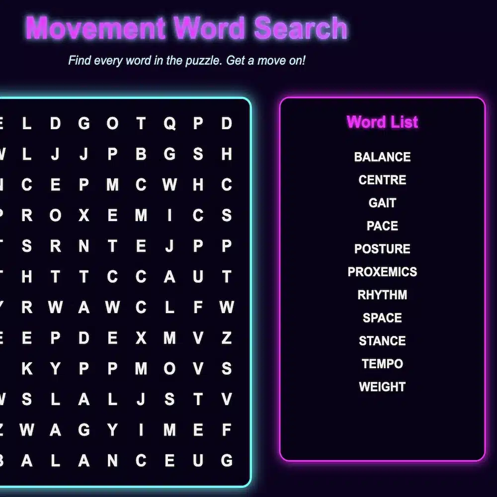 Movement Word Search