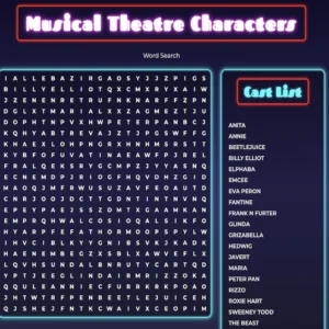 Musical Theatre Characters Word Search Puzzle