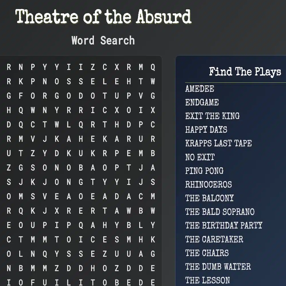 Theatre of the Absurd Word Search