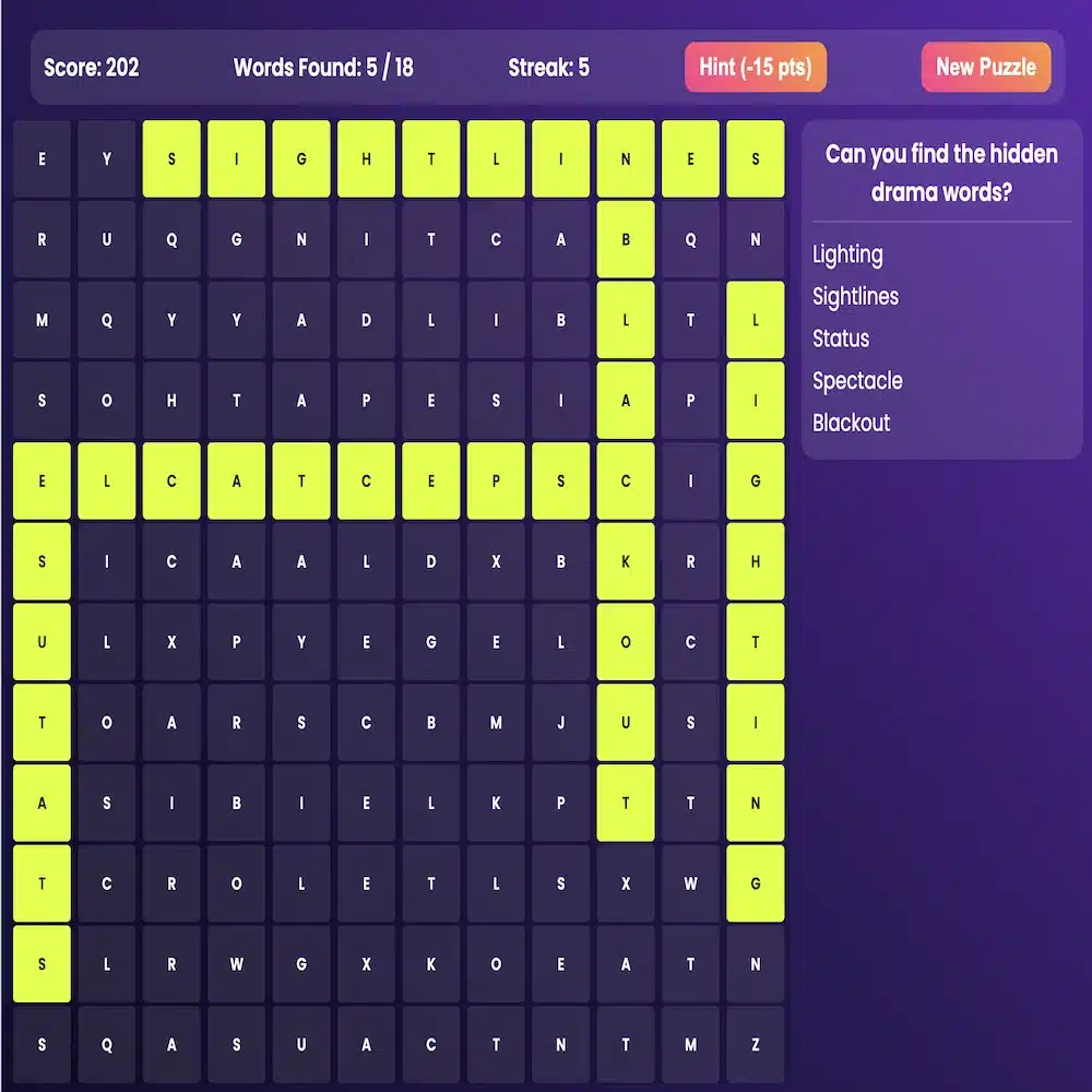 Reverse Drama Word Search